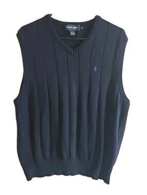 Vintage Polo Golf Ralph Lauren Sweater Vest Mens Medium Blue USA Made Cotton 90s